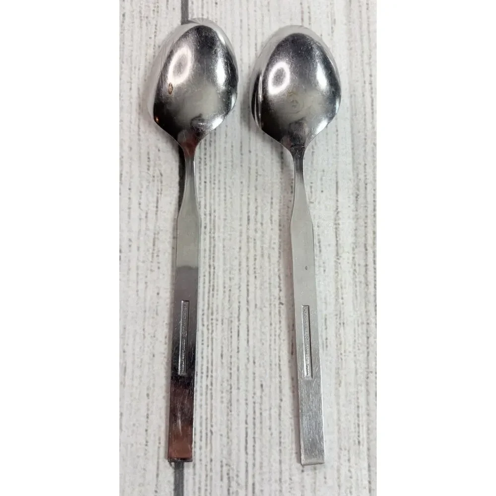 Oxford Hall Burnished Crosshatch OXH58 Stainless Flatware 2 Oval Soup Spoons
